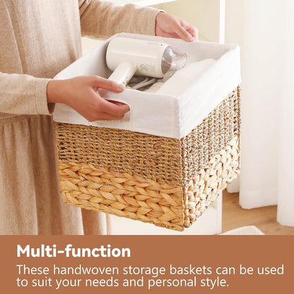 Wicker Storage Basket, Baskets for Organizing, Storage Basket with Built-in Handles, Water Hyacinth Shelves，Wicker Storage Baskets for Shelves, Water Hyacinth Storage Baskets (nature, 4-Pack)