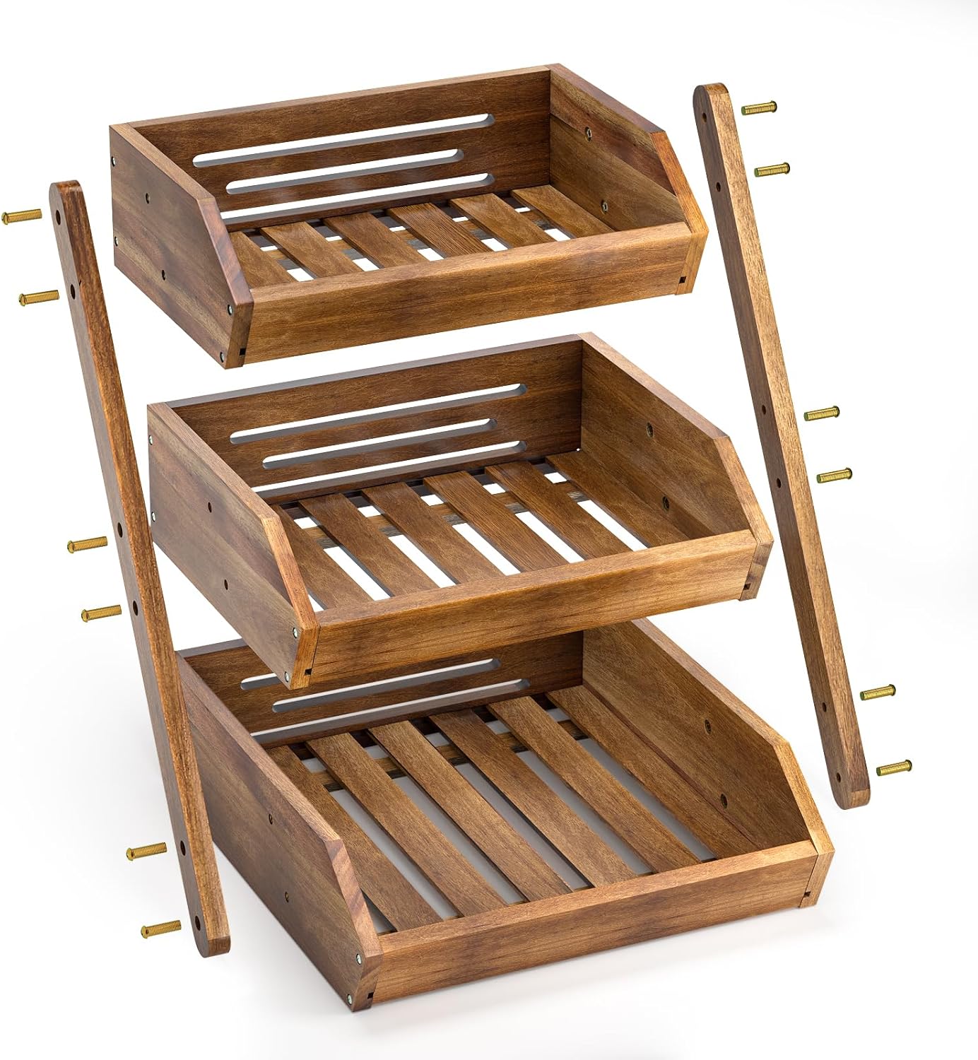 G.a HOMEFAVOR Large Bamboo Fruit Basket, 2-Tier Fruit Bowl for Kitchen Counter, Vegetable Storage Stand for Fruit Shop, 15 mm Thickness (Self-assembly)