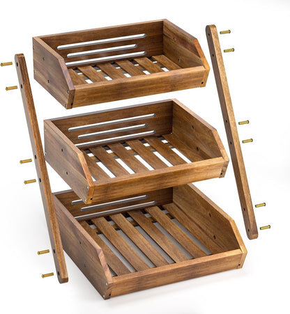 G.a HOMEFAVOR Large Bamboo Fruit Basket, 2-Tier Fruit Bowl for Kitchen Counter, Vegetable Storage Stand for Fruit Shop, 15 mm Thickness (Self-assembly)