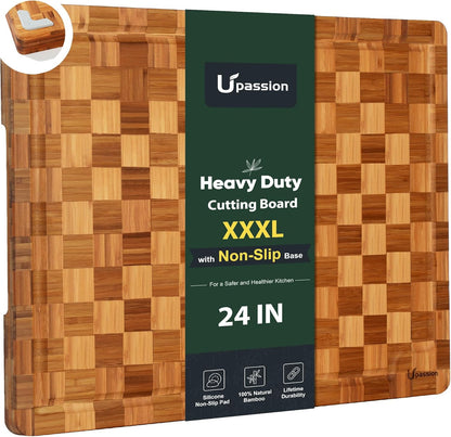 Heavy Duty Bamboo Cutting Board Set 3 Pack Non Toxic Juice Groove Charcuterie Board Book Wood Cutting Boards for Kitchen Solid End Grain Wood Chopping Board Large Butcher Block