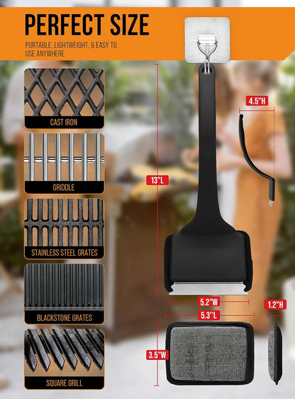 Grill Brush Bristle Free, Grill Cleaner Brush with 5 Replacement Heads, Ultra Safe Grill Brush for Outdoor Grill, Cast Iron, Stainless Steel Grates, Grill Scraper Outdoor BBQ Grill, Black