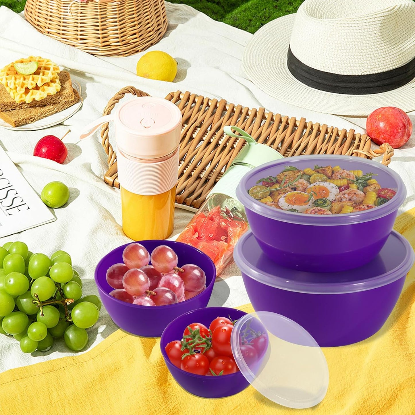 4-Piece Classic Plastic Prep Bowls with Lids, Nesting Plastic Small Mixing Bowl Set for Mixing, Baking, Prepping, Cooking and Serving Food, Microwave and Dishwasher Safe (Yellow)