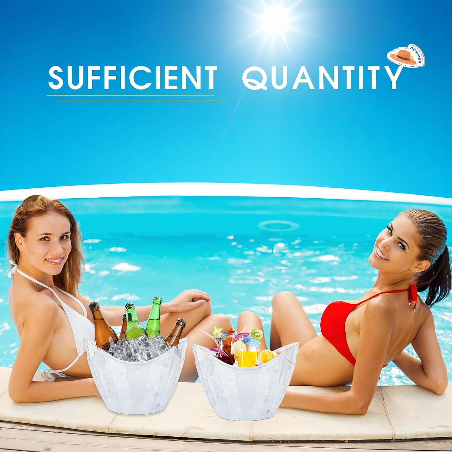 6 Pack Clear Ice Tubs 4 L Plastic Thickened Beverage Bucket with 6 Ice Scoop for Parties Champagne Mimosa Cocktail Bar Supplies Beverage Birthday Wedding Supplies