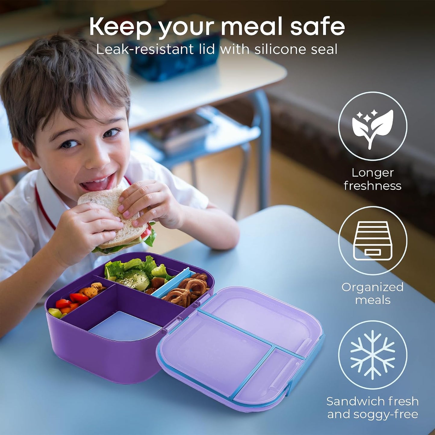 KARRICO Leakproof Lunch Box – 3-Compartment Bento Box, Cooler Pack & Adjustable Divider, Extra Large & BPA-Free – Dishwasher Safe, Ideal for On-the-Go Meals, Green
