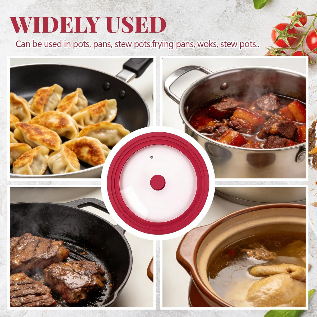 Blushtier 2 Set Universal Lid for Pots, Pans and Skillets, Black