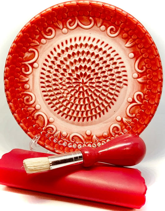 BonCera, Premium Ceramic Garlic Grater Plate Set - Red Embossed