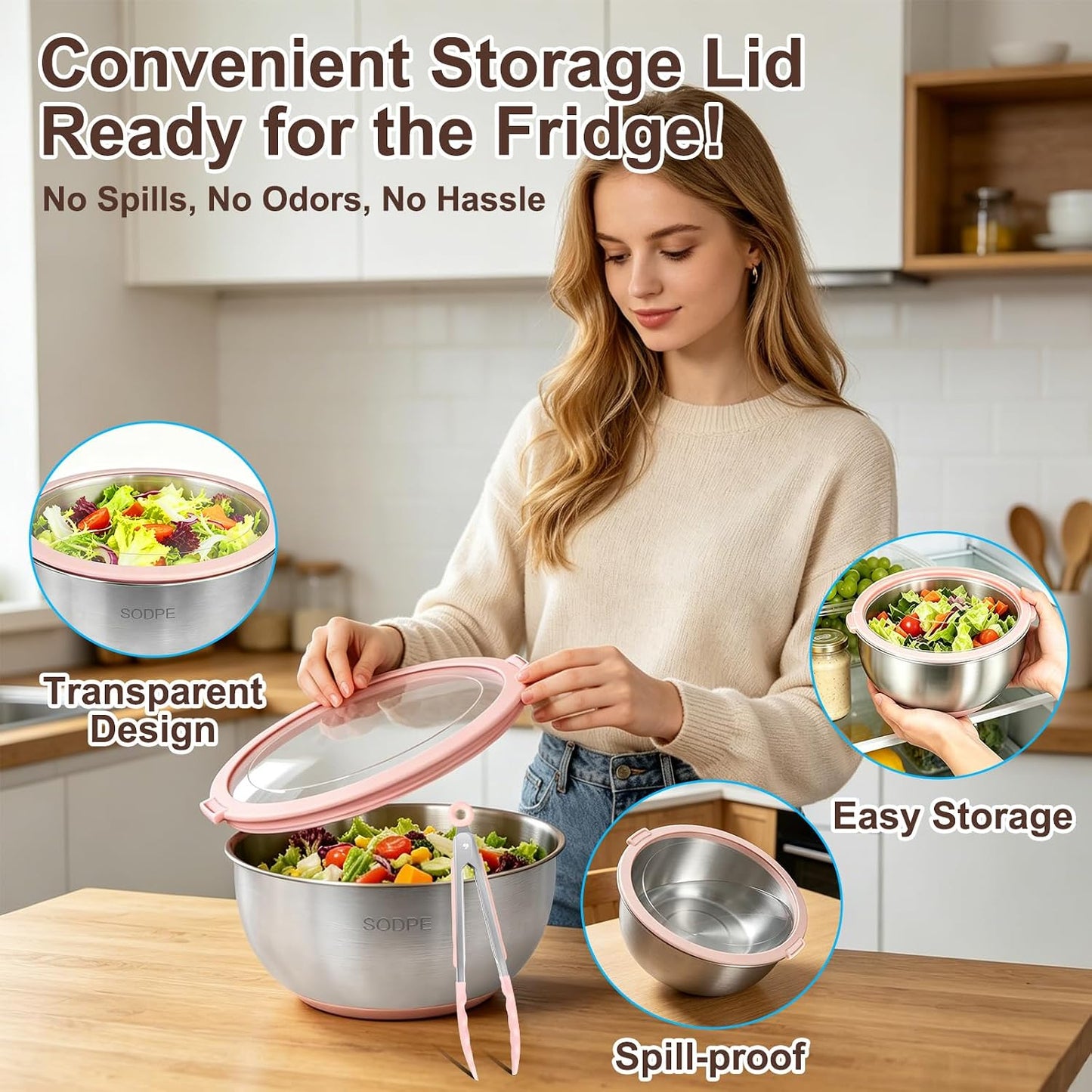 Stainless Steel Salad Spinner Large with 5 Blades Slicer, Lettuce Washer Spinner and Dryer, Vegetable Fruits Chopper Bowl, Egg Yolk Strainer Comes with Dipping Saucers and Clip, 5.3Qt