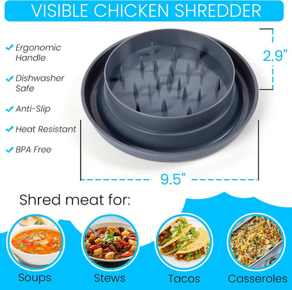 Chicken Shredder Tool for Meat, Large Chicken Breast Shredder with Lid, Anti-Slip Base & Ergonomic Handle,Heat Resistant, BPA Free, Dishwasher Safe