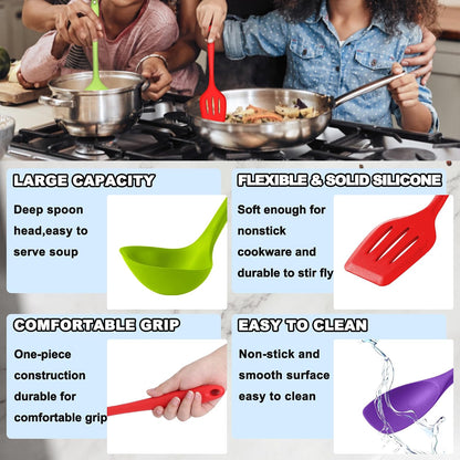 E-far 10 Pieces Silicone Cooking Utensils Set, Heat Resistant Kitchen Utensil Set for Nonstick Cookware, Kitchen Cooking Tools with Spatula, Spoon, Slotted Turner, Non-Toxic & Dishwasher Safe (Khaki)