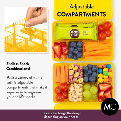 Large Kids Snack Box Containers Set of 2 -100 Labels, BPA-Free, Adjustable Compartments, Dishwasher Safe, Reusable Tray, Food Grade, Meal Prep Container, PARENT TESTED PARENT APPROVED AWARD (Clear)