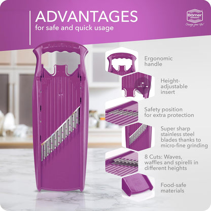 Börner by Reston Lloyd Wave-Waffle Power Line • Crinkle Cut/Spirelli Vegetable Slicer • Slicer for Wave Waffle Cut Style • Multiple Thickness Options • Made in Germany, Orange