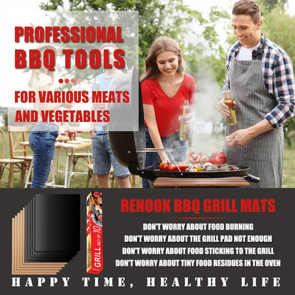 Grill Mat Set of 6-100% Non-Stick Reusable Mats for Gas, Charcoal or Electric Grills - Easy to Clean - 15.75 x 13-Inch, Black