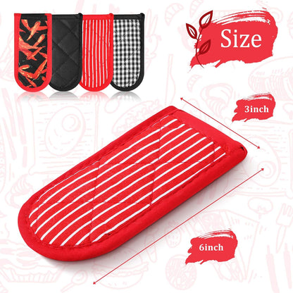 Geiserailie 8 Pcs Cast Iron Skillet Handle Cover Heat Resistant Pan Handle Sleeve Non Slip Pot Holders Machine Washable Handles Mitts for Kitchen Cooking Tools, 4 Styles(Retro Style)