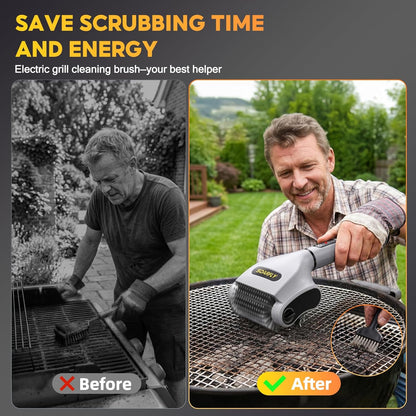 SOARFLY Electric BBQ Grill Brush, 800RPM Grill Cleaner for Outdoor Grill with 2-Speed & 20kg Torque–Last 3.5H, Dual LED Light for Night, No Bristle Drop Safe for Cast Iron Stainless, Gifts for Men Dad