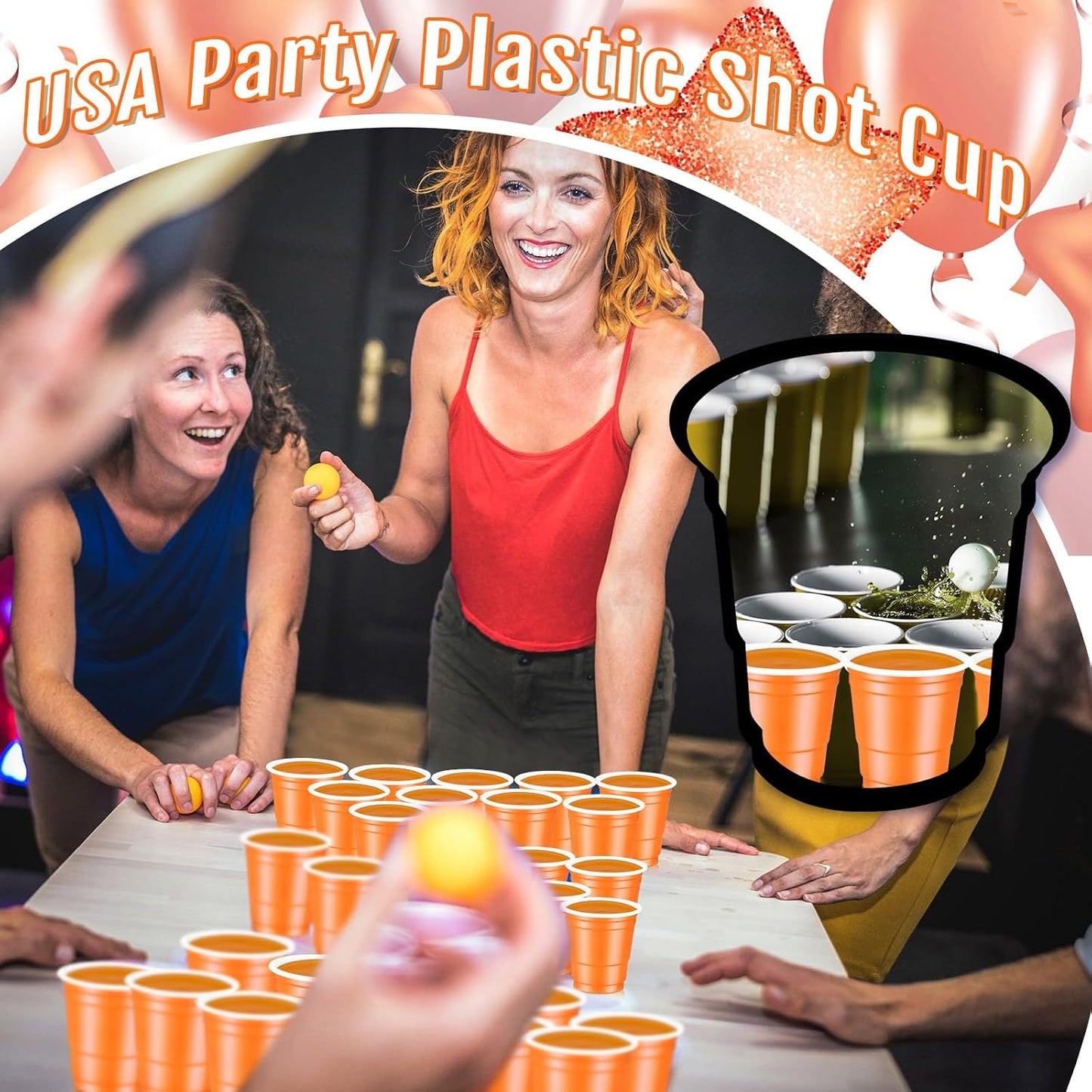 Roshtia 100 Pack 2 oz Plastic Shot Cups, Mini Disposable Shot Glasses 2 oz Wedding Party Cups for Bridal Shower Wedding Party, Beer Taste Serving, Snacks(Black, Gold)