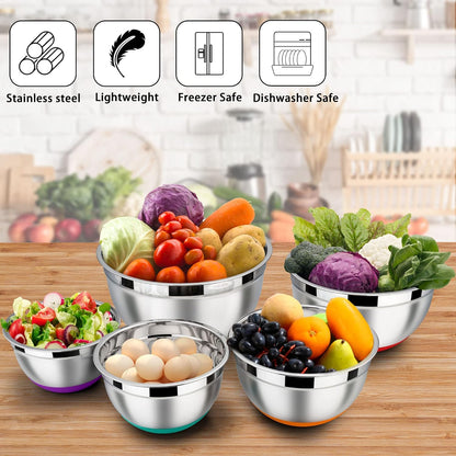 LIANYU Stainless Steel Mixing Bowls Sets of 6, Large 7, 3.5, 2.5, 2, 1.5, 1QT Size with Transparent Airtight Lids, Metal Nesting Serving Bowl Sets for Home Kitchen, Dishwasher & Freezer Safe, Black