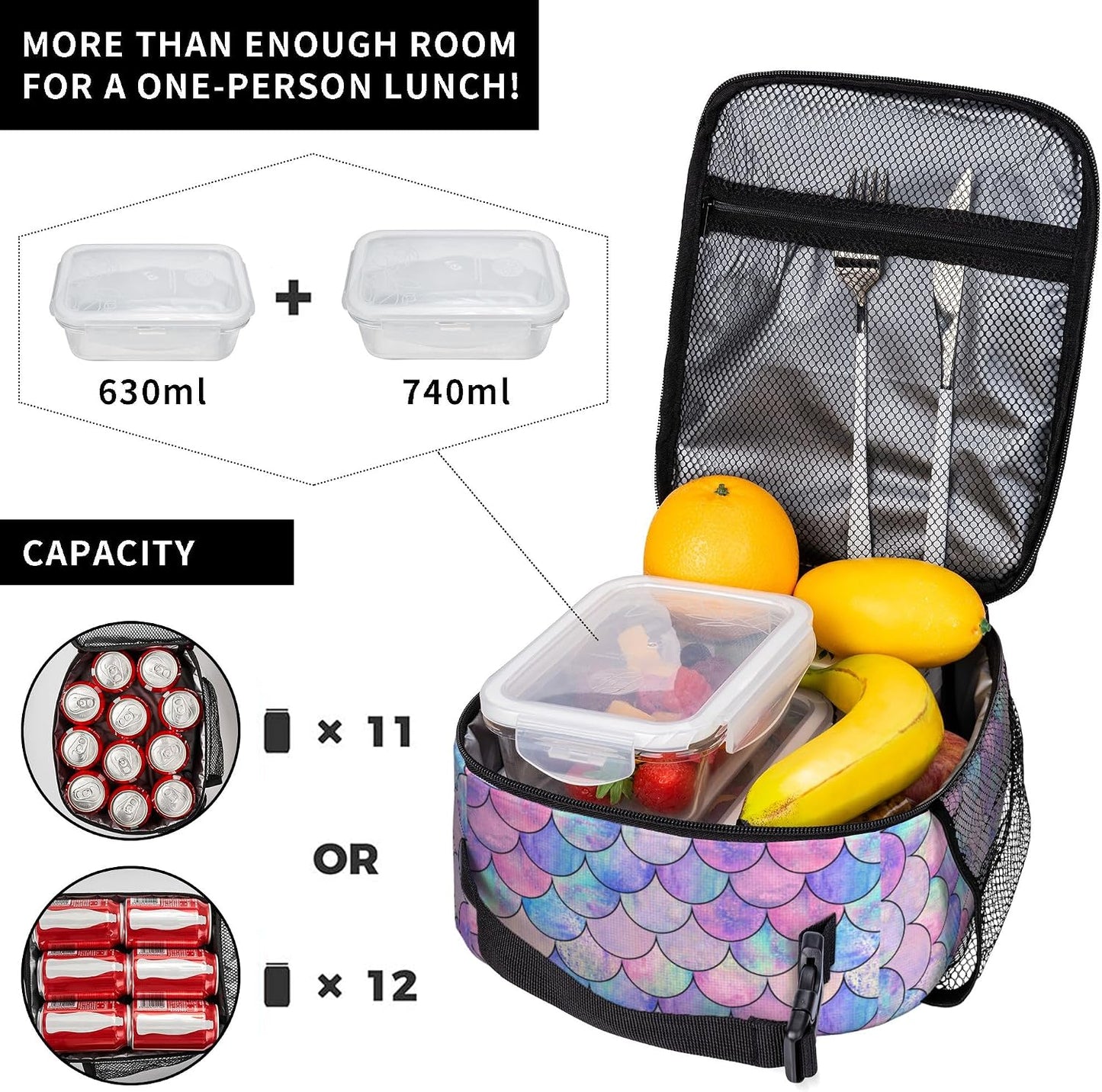 Dinosaur Volcano Insulated Lunch Bag for Women & Men, Reusable Leak-Proof Lunch Box with Cooler Compartment, Lunch Tote for Adults Work Travel Picnic Durable & Washable
