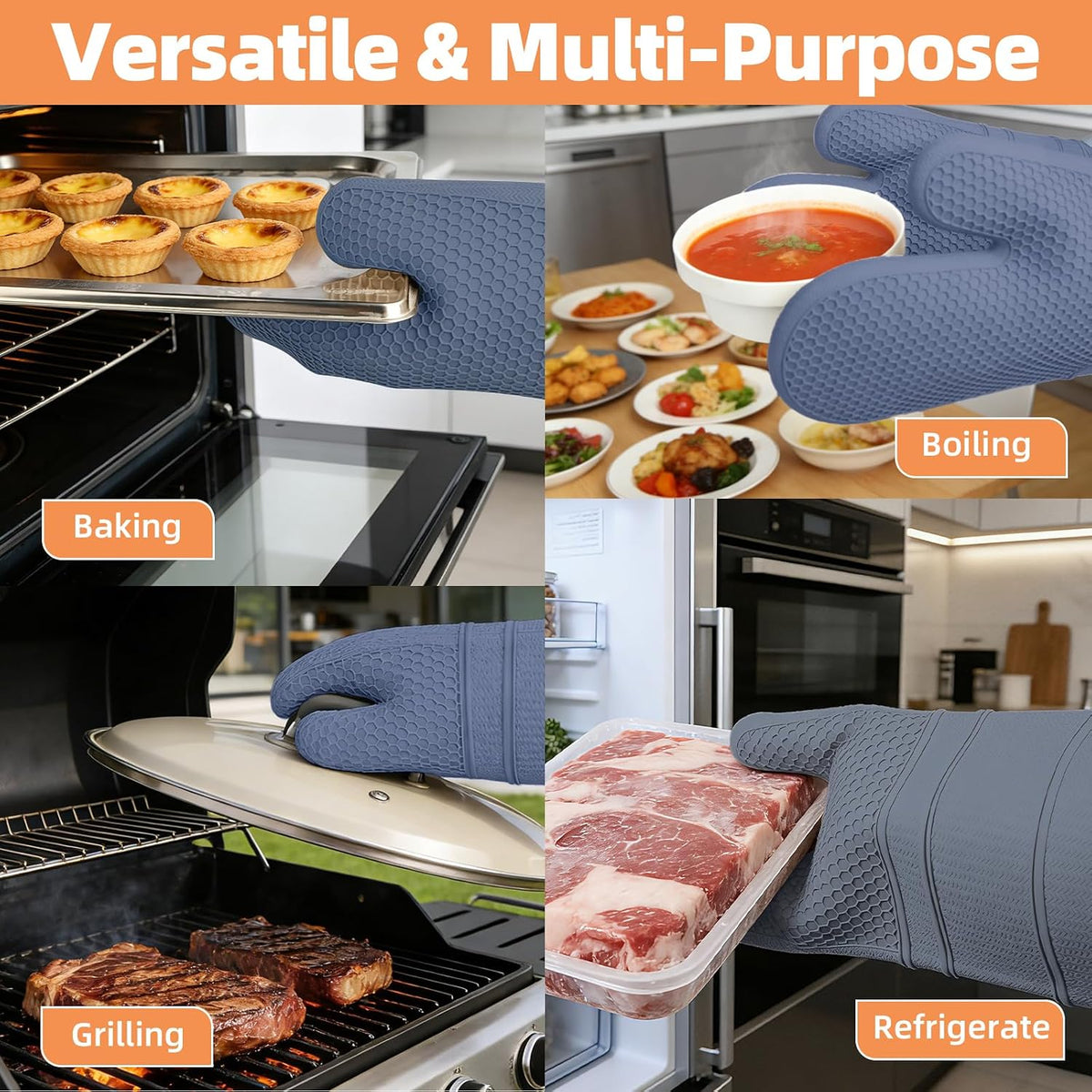 Yutat Silicone Oven Mitts - Oven Mitts and Pot Holders Sets Made of Non-Slip & BPA-Free Silicone, High Heat Resistant 500 Degrees, Perfect for Kitchen Cooking Baking BBQ, Peak Green