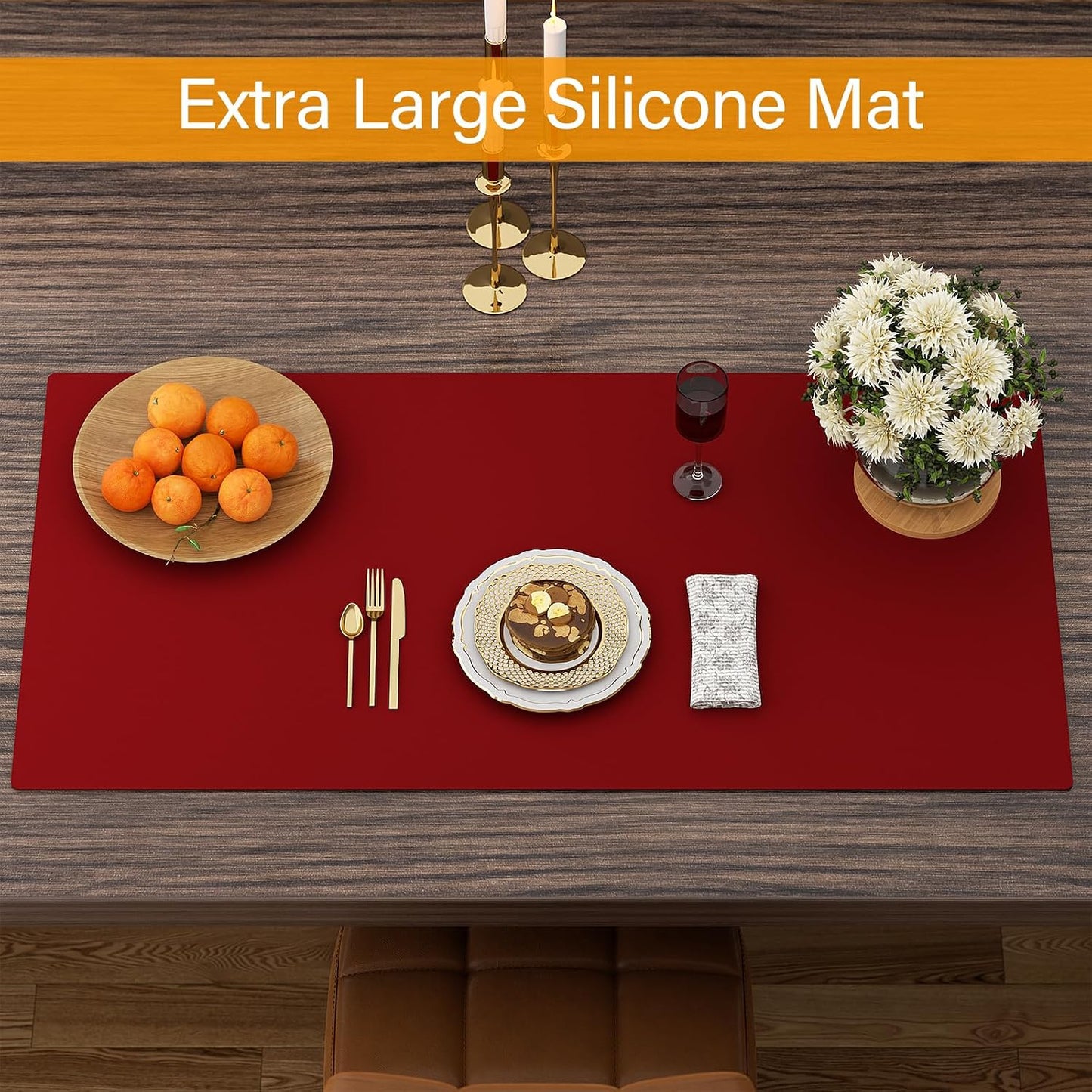 Food Grade Silicone Table Protector Mat 47x24 Inch, Heat Resistant Desk Pad for Baking/Painting/Resin/Welding, Non-Slip Waterproof Surface Easy Clean (3 Colors) (Gray)