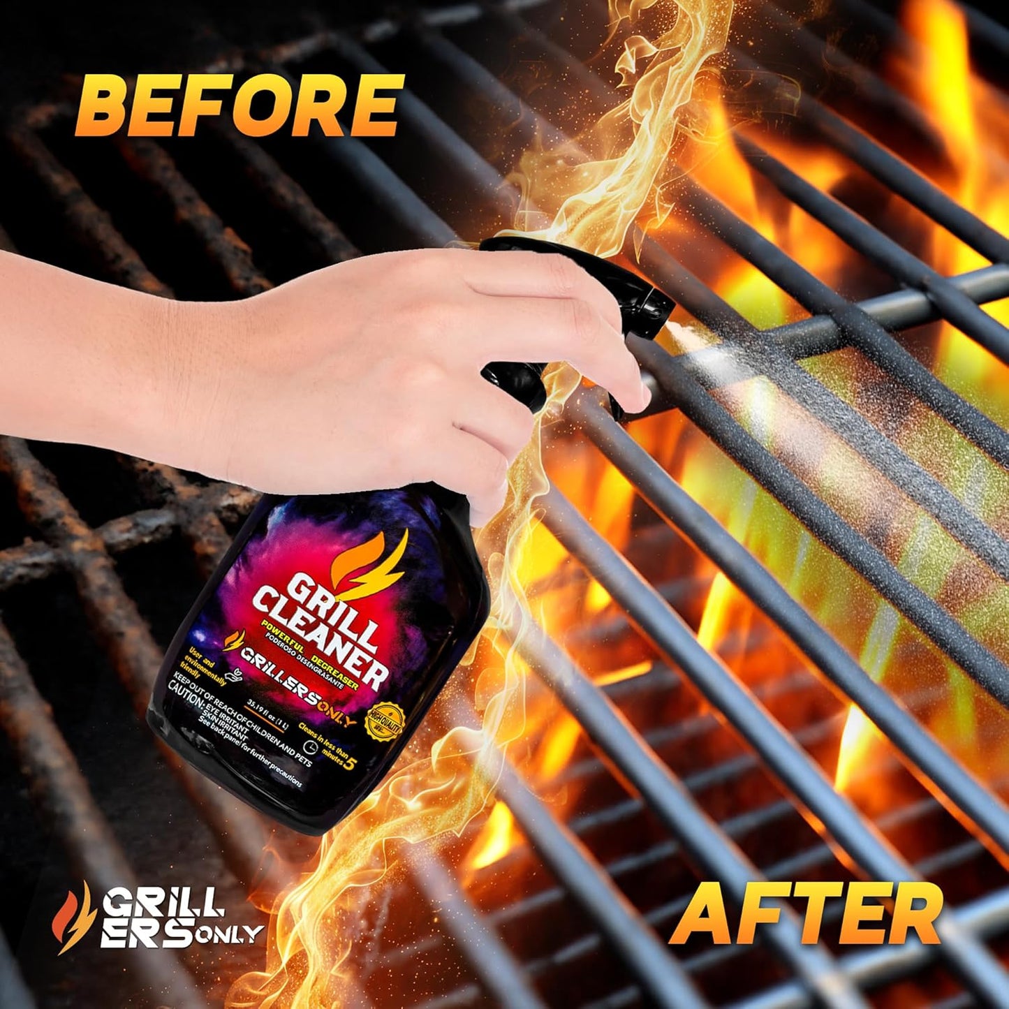 Grill Cleaner Spray & Degreaser | Heavy-Duty Grill Spray for BBQ, Griddles & Cast Iron Cleaner - Professional Outdoor Kitchen Formula - 35.2 fl oz.