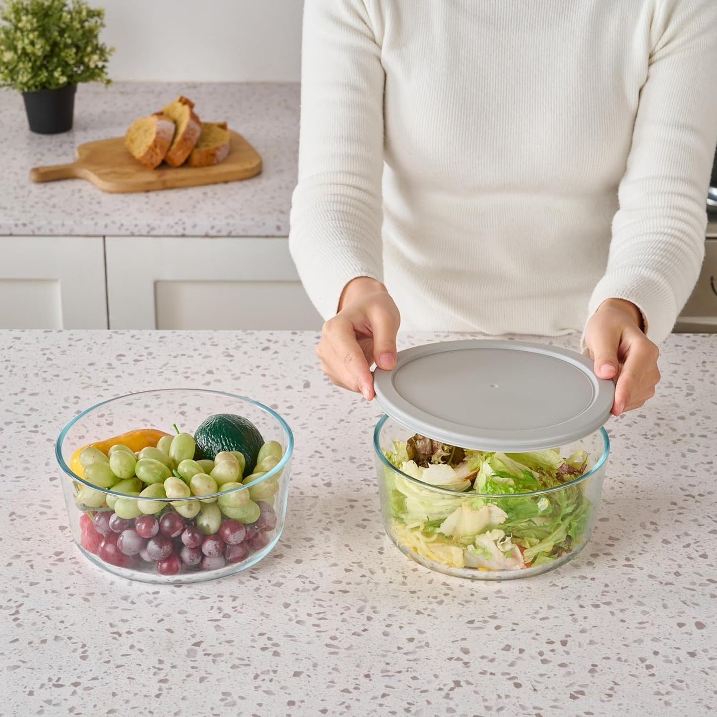 6-Piece Glass Food Storage Containers Set (3 Containers + 3 BPA-Free Lids) | 2-Cup, Leakproof | Microwave, Freezer, Oven & Dishwasher Safe | Ideal for Meal Prep & Pantry Organization, Pistachio