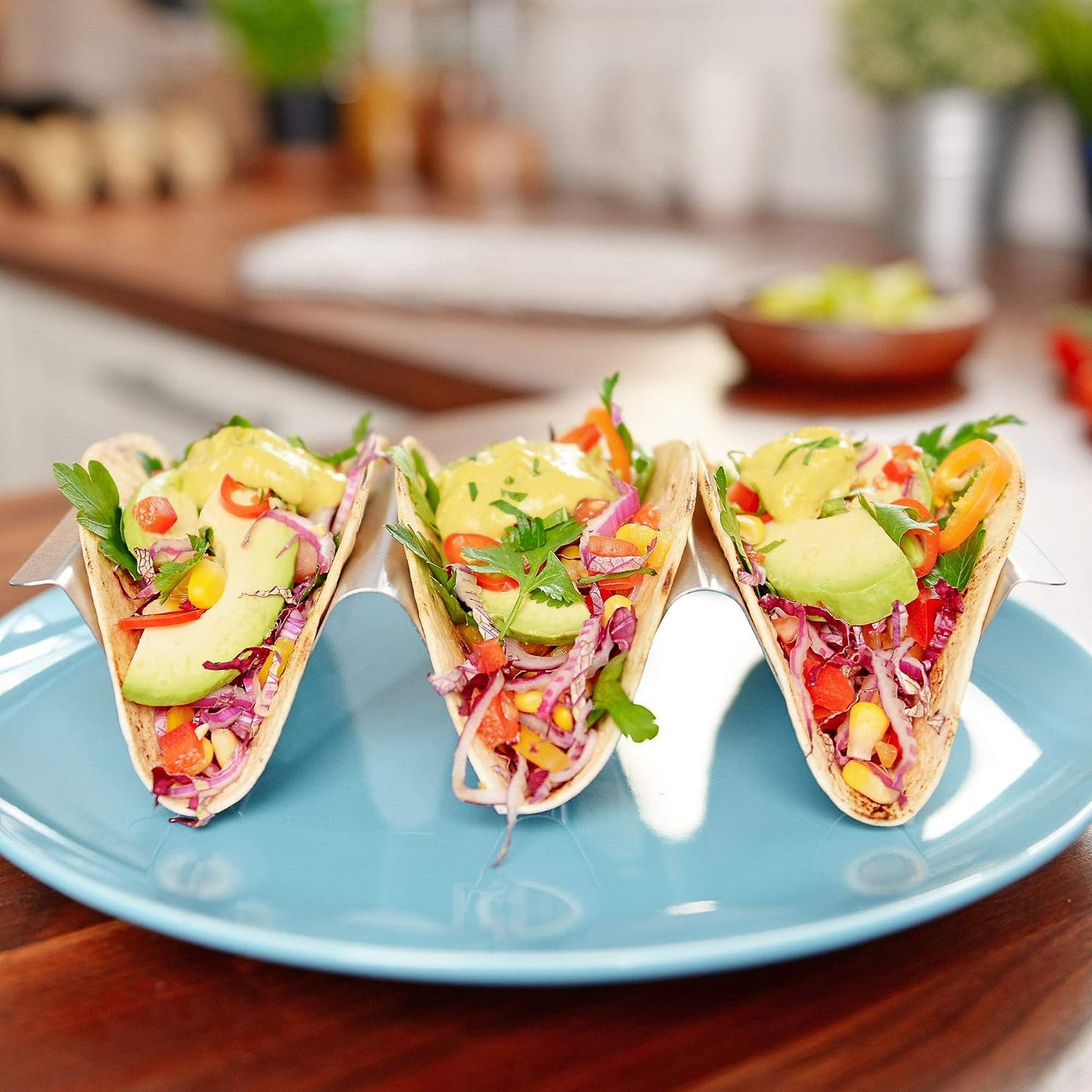 Uno Casa Metal Taco Holder Set of 6 - U-Shaped Taco Holders for Griddle - Stainless Steel, Dishwasher Safe, Suitable for Oven - Perfect for Party & Fun Gatherings - Recipe Book Included