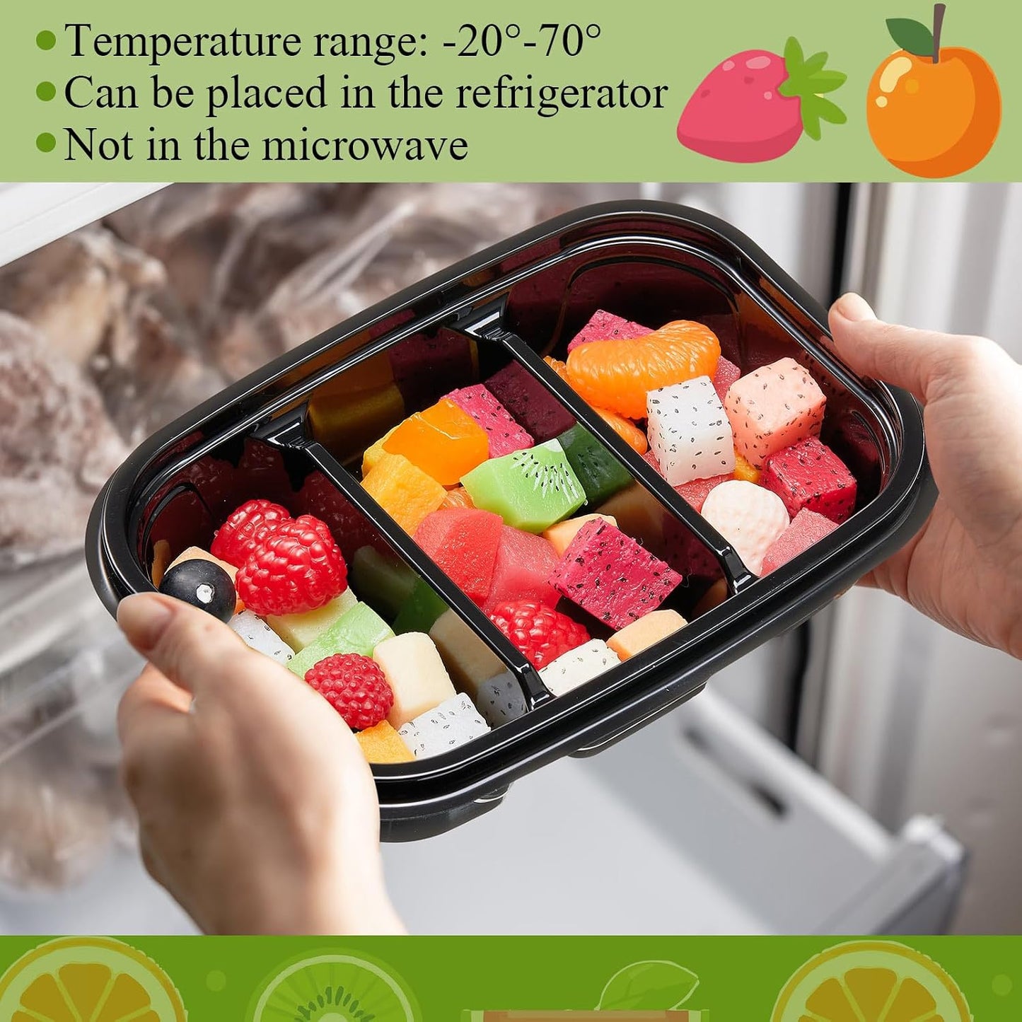 Chunful 36 Pcs 3 Compartment Transparent Snack Containers with Lids Disposable Bento Box Plastic Food Meal Prep Containers for Condiment Salad Dipping School Work Lunch