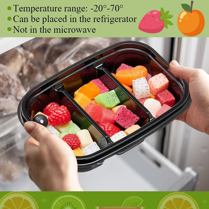 Chunful 36 Pcs 3 Compartment Transparent Snack Containers with Lids Disposable Bento Box Plastic Food Meal Prep Containers for Condiment Salad Dipping School Work Lunch