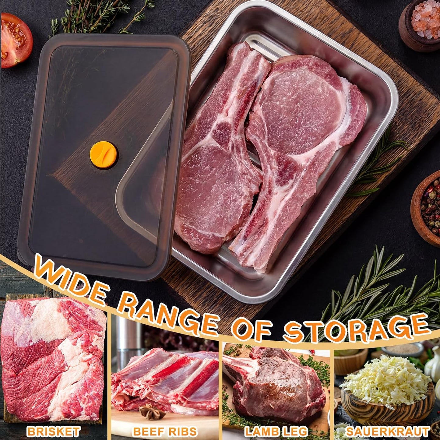 Reallnaive 2 Pcs Stainless Steel Marinade Containers with Lid, 5.6 Qt Metal Meat Brining Containers, Brining Prep Storage Box Dishwasher Safe Bpa Free for BBQ Tailgates Storage