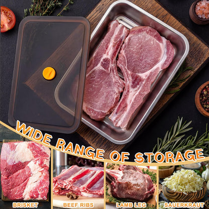 Reallnaive 2 Pcs Stainless Steel Marinade Containers with Lid, 5.6 Qt Metal Meat Brining Containers, Brining Prep Storage Box Dishwasher Safe Bpa Free for BBQ Tailgates Storage