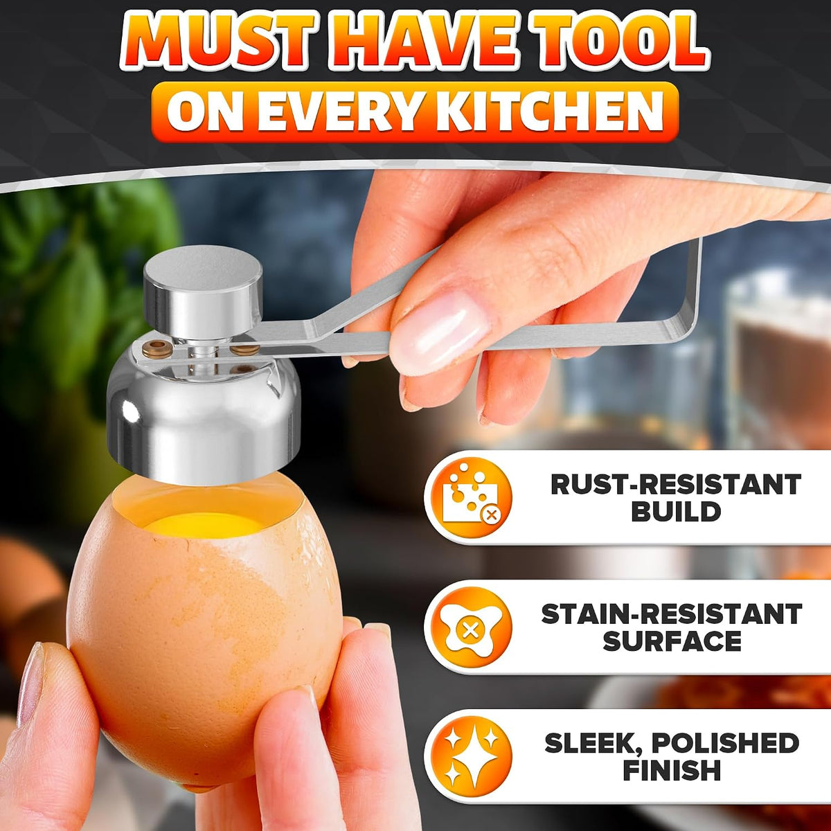 Egg Cracker Tool, Stainless Steel Topper, Spring-Loaded, Clean Cut