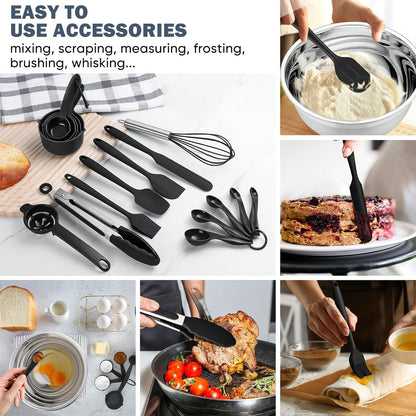 E-far 25PCS Mixing Bowls with Lid Set, Stainless Steel Nesting Prep Bowls with Grater Attachments Non-Slip Bottoms for Cooking, Serving, Food Storage, 4.6/2.6/2/1.5/1/0.7QT - Khaki