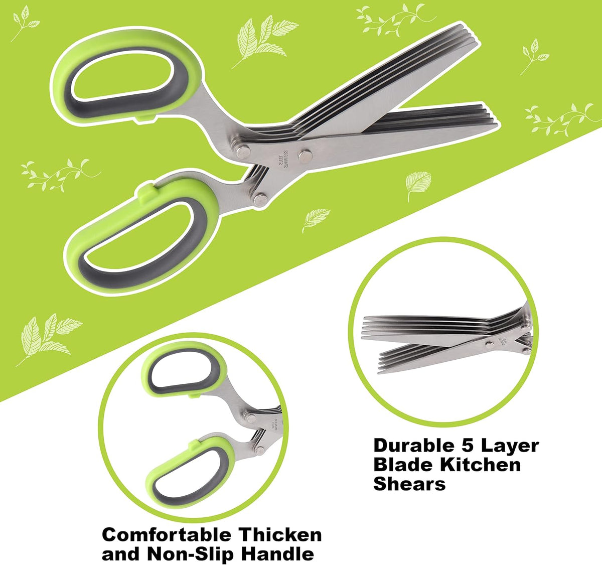 LUVCOSY Herb Scissors Set, Multipurpose 5 Blade Kitchen Shear + Leaf Stripper + Cleaning Comb for Basil, Cilantro, Parsley, Thyme, Rosemary