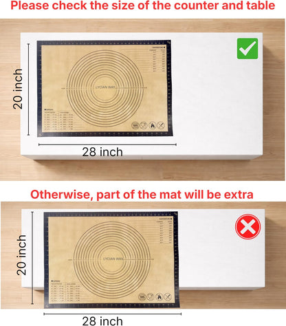 Silicone Pastry Mat with Measurements, 28 x 20 Inch Extra Thick Non-Slip Nonstick XL Baking Mat for Dough Rolling, Kneading, Fondant and Pie, Red