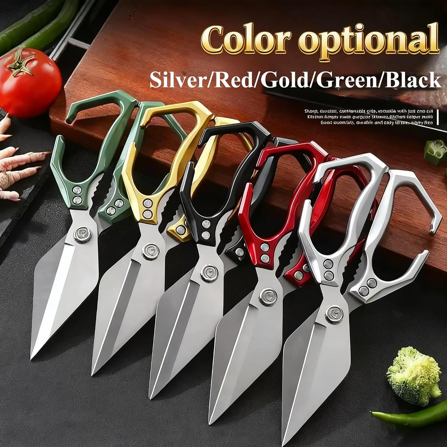Multifunctional Heavy Duty Kitchen Shears,Kitchen Shears for Cutting Chicken,Kitchen Scissors for Food, Japanese High-Carbon Steel Culinary Poultry Shears, for Chicken,Meat,Fish,Bone Cutting(Silver)