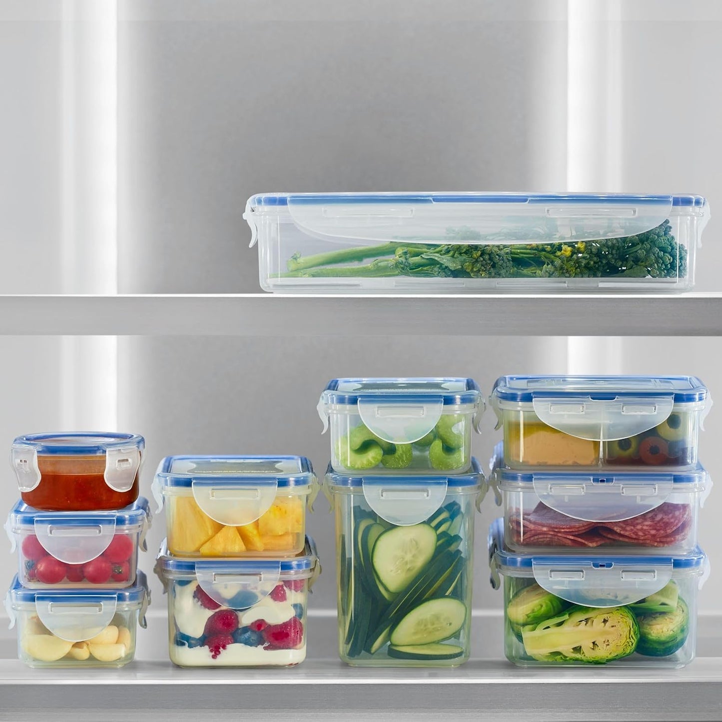 Lock & Lock HPL817S12 Easy Essentials Storage Set/Food Containers Airtight Bins/BPA-Free/Dishwasher Safe, 24 Piece - Clear