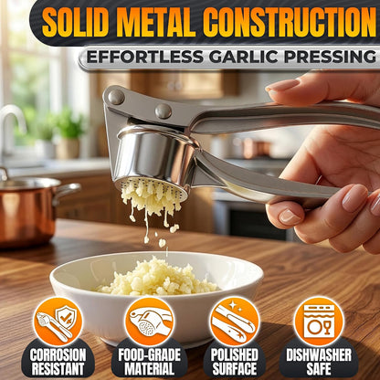 Metal Garlic Press with Comfortable Ergonomic Handle, Silver
