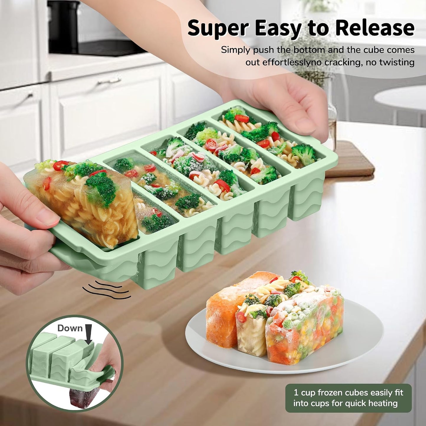 4-Pack Silicone Freezer Trays with Lid,2*【2 Large 2-Cup(500ml)&6 Small 1/2-Cup(125ml)】Soup Freezer Container Molds,Ice Cube Tray For Meal Prep&Freezing Soup,Stews,Sauces,Oven&Dishwasher-Safe