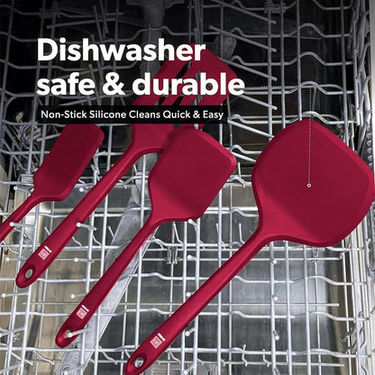 DI ORO Silicone Turner Spatula Set - Kitchen Spatulas for Nonstick Cookware - Cooking Utensils for Flipping Eggs & Pancakes - 600°F Heat-Resistant BPA Free Turners - Dishwasher Safe (4pc, Black)