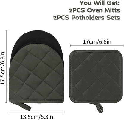 Goldmeet Mini Oven Mitts 2-Pack, 7"x5.5", 500°F Silicone Grip, Gray