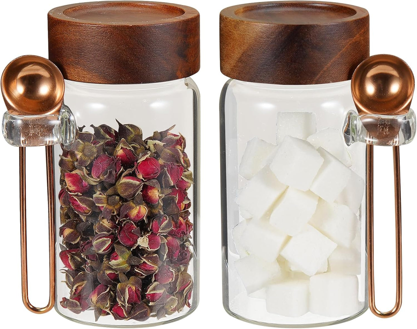 6 pc Glass Spice jars Glass Jars with Screw Lid 5 oz Acacia Wood Glass Herb Sugar Coffee Bean Ground Container Food Storage Canister for Candy Pantry Tea Seasoning Meal Prep Snack (6*150ml(5oz))