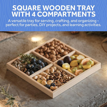 DIY Rectangle Wooden Divided Serving Tray 12 x 8-inch, Pack of 1 6-Section Candy Tray for Vegetable & Fruit Party Platters, by Woodpeckers