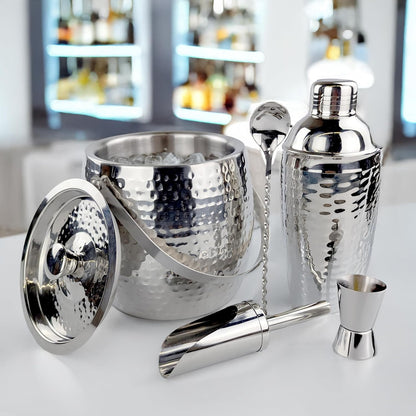 BREKX Insulated Ice Bucket for Cocktail Bar with Drink Shaker 5-Piece Cocktail Set for Parties with Lid and Scoop - Bartender Accessories, Bartending Kit for Home Bar or Gifting