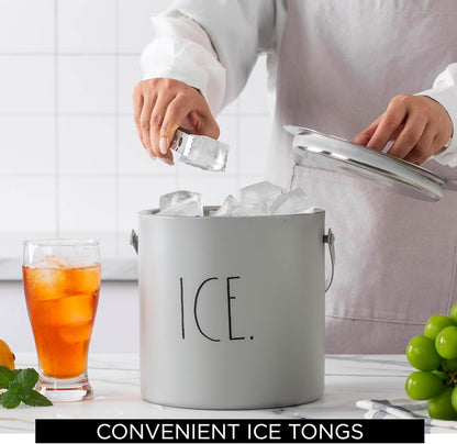 Rae Dunn Ice Bucket with Scoop - Stainless Steel Bucket with Handle, Lid and Ice Scooper - 4 Qt. Storage Bin for Ice Cubes for Bars, Parties, Backyard Barbeques, Picnics, and Camping (Black)