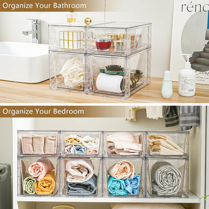 Clemate 6Pack Pantry Organizers and Storage,Clear Stackable Kitchen Storage Organizer,Foods Organizer Bins with Handles, Easily Assemble for Bathroom, Kitchen, Refrigerator, Pantry, Cabinet, Closet