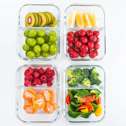 5-Pack,3 Compartment Glass Meal Prep Containers Set,34oz, Divided Food Storage Containers with Lids, Glass Lunch Box with 3 Dividers