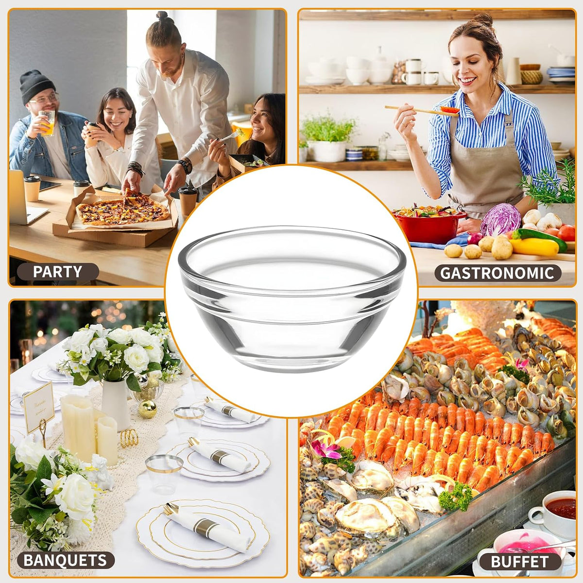 6 Pack Mini 3 Inch Small Glass Bowls with 12 Pack Lids