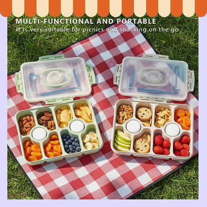 Snackle Box Container/Snack Box with Lid & Handle - Divided Serving Tray for Charcuterie Board, Fruit, Candy & Veggies - Snack Containers for Travel, Picnic & Road Trip, Wheat Straw, 2pcs