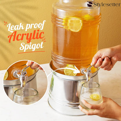 Style Setter Patchwork Beverage Dispenser Cold Drink Dispenser w/ 2.4-Gallon Capacity Glass Jug, Ice Insert, Fruit Infuser, Galvanized Base, Leak Proof Spigot Great for Parties Weddings