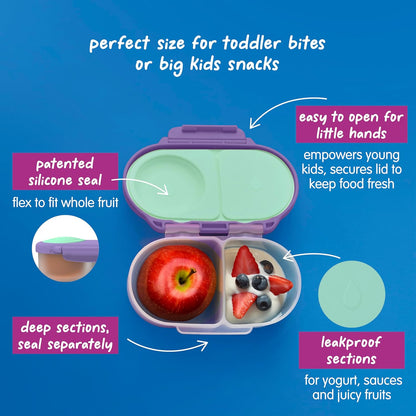 b.box Snack Box 2-Pack - Leak Proof Mini Bento Box for Kids & Toddlers, 2 Compartment Snack Containers for Kids, Dishwasher Safe, BPA-Free, PFAS-Free, Ages 4mo+, 1 3/4 Cup Each (Strawberry + Lilac)
